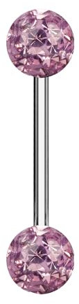 Taffstyle Piercing Schmuck Brustwarzenpiercing Brustwarze Intimpiercing Brust Nippel Intim Ohr Ohrpiercing Barbell gerade Hantel Stab Ferido Kristall Glitzer Doppel Kugel 12mm Silber Lila