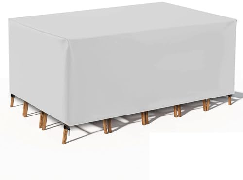 TopIdea Gartenmöbel Abdeckung Wasserdicht Winterfest Multi Größe Silber Abdeckplane Gartenmöbel 600D Rechteckig Schutzhülle Gartenmöbel Abdeckung Sets Tische und Stühle 125x63x74cm
