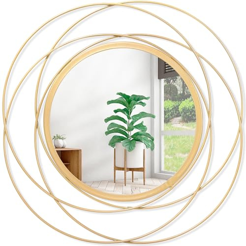HLFMVWE Goldener Wandspiegel, montiert, rund, dekorativer Spiegel mit Eisen-Metalldrahtrahmen, Spiegel für Wand, dekoratives Badezimmer, Waschtisch, Wohnzimmer oder Schlafzimmer, Weiß, klein, 50,8 x