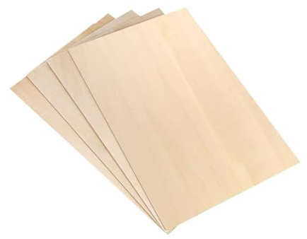 HugeDE 4 Pcs 2mm Thin Wood Sheets Unfinished Wooden Sheets Wood Squares Boards Rectangle Wood Cotouts Thick Wood Slices Craft Blank Wood Pieces 300 x 200 x 2 mm