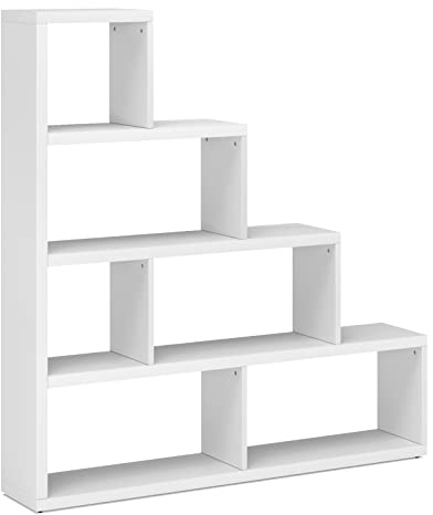 COSTWAY 6 Cube Storage Bookcase, 162CM Tall Wooden Display Bookshelf Corner Rack, Modern Freestanding Ladder Shelving Unit Room Divider for Home Office Living Room Bedroom (White, no Backboard)