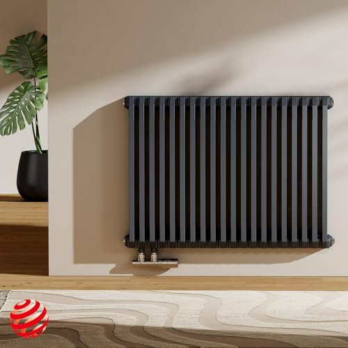 EMKE Radiatore a forma di D, orizzontale, 600 x 840 mm, design piatto a doppio strato, radiatore a pannello, con attacco laterale, antracite 1383 W