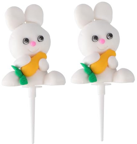OFFSCH 2pcs Carrot Bunny Cake Toppers Cute Birthday Party Decorations for Cakes and Safe Materials for Celebrations and Themed Events