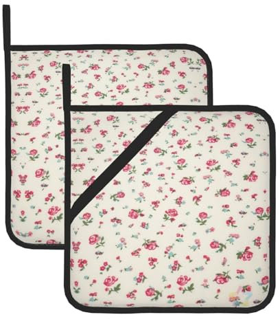 Lot de 2 maniques de cuisine résistantes à la chaleur Motif cerises Rouge