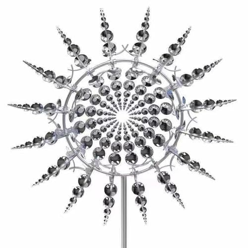 MUNCHIN Einzigartige und magische Metall Windmühle, Magische windmühle aus Edelstahl, Rasen Wind Spinners für Outdoor Wind Catcher Yard Patio,Silver