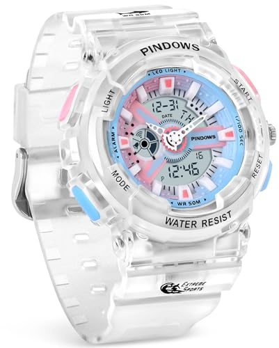 PINIDOUS Relojes para Mujeres Reloj Estudiantes Adolescentes Al Aire Libre a Prueba de Agua Relojes Deportivos Analógicos Digitales con Cronómetro Alarma Cuenta Atrás 7 Colores LED