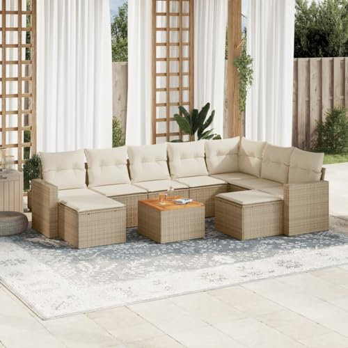 SECOLI Rattan Gartenlounge Con Stauraum XXL Loungemöbel Set Terrassenmöbel Loungesofa Sitzgruppe Rattan Ecklounge Gartenmöbel Set Balkon Möbel Beige 10-tlg-Type-37