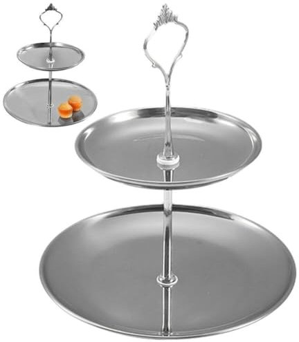 Dianzan Support À Gâteaux À 2 Niveaux en Acier Inoxydable, Support À Cupcakes, Plateau De Service De Desserts, Gâteaux Aux Fruits, Biscuits, Bonbons, D'exposition pour Mariage, Anniversaire