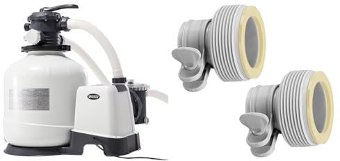 Intex 26652 – Pompa Filtro a Sabbia Krystal Clear, Flusso d'Acqua 12000 L/h, Flusso di Sistema 9200 L/h, Plastica, Bianco & 29061 - Adattatore Tipo B, 2 pezzi, Plastica, Bianco