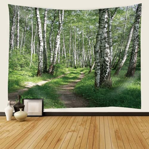 Musihy Natur Wandteppich, Tapisserie Wandbehang Silber-Pappel am Weg Wandteppich Wandkunst für Schlafzimmer Wohnzimmer Dorm Decor Wandteppich | 150x150cm