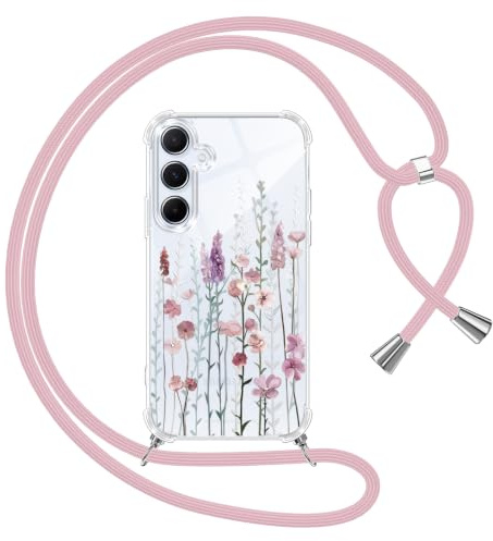 Yoedge Handyband Handyhülle für Samsung Galaxy A55 5G 6,5 Hülle mit Band, Aesthetic Muster Blumen Durchsichtig Case mit Kordel zum Umhängen, Weiche TPU PC Stoßfest Schutzhülle für Samsung A55,03