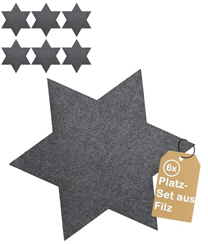 CULT at home Platzset Stern – 6 Stück Filzuntersetzer Stern – Weihnachtsdeko Tischset anthrazit dunkelgrau –Filzsterne Ø 42 cm