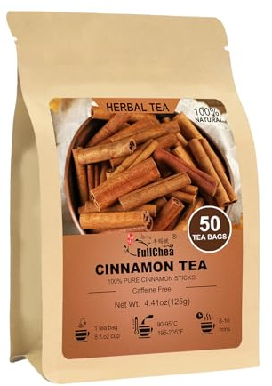FullChea - Cinnamon Tea bags, 50 Teabags - Natural Cinnamon Sticks Tea for Relaxation - Caffeine-free - Support Better Sleep