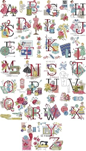 Awesocrafts Kreuzstich Stickpackungen Vorgedruckt Alphabet-Nähen, Schönheit Bilder Vorlagen Sticken Set Vorgedruckt 14CT 2 Stränge