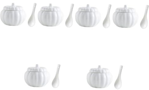Cabilock 6 Juegos Copa de calabaza cucharas cozinha food container lavaplatos cuenco de soba cuenco con diseño de calabaza bol lata vapor soporte de comida de porcelana cerámica