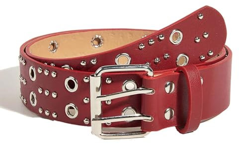 MGHN Nieten Gürtel Damen, Nietengürtel, Gürtel mit Zwei Ösen, einfarbiger Gürtel mit Zwei Ösen in satten Modefarben, Punk-Ledergürtel, for Damen und Herren, Jeans, 2-Loch-Gürtel