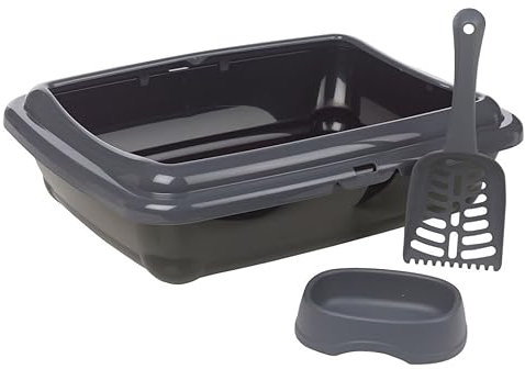 URBNLIVING Cat Kitten Litter Tray with Scoop Shovel, Detachable Edge - Open Top Anti-Spillage & Mess-Free Cat Toilet Loo Potty Pan - Food & Water Bowl Set - Ideal for Easy Cleaning Home Pet Care