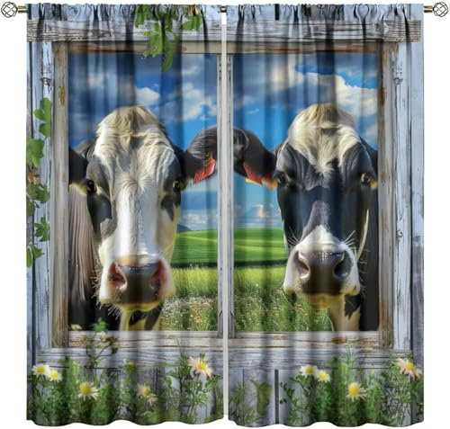 Blickdichte Vorhänge Verdunkelungs Vorhang Gardinen Kinderzimmer Schlafzimmer Thermovorhang Fensterdekoration Ösenvorhang 170 (B) X 200 (H) cm 3D Tierkuh - 2-Teiliges Set Kinder Bedruck 9426351240130
