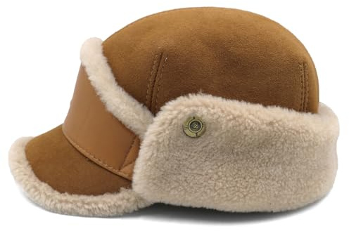 Reyox Herren Leder Wintermütze mit Ohrenklappen, Winter Basecap Mütze für Outdoor-Aktivitäten Khaki Groß