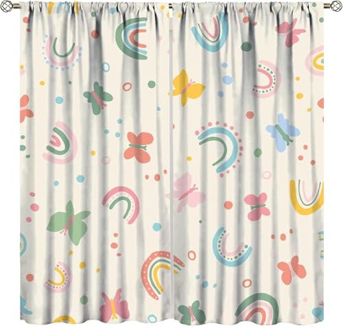 Vorhang Kinderzimmer Blumentier Schmetterling Kinder Vorhänge Mit Ösen Polyester Gardinen Thermovorhang Blickdicht Ösenschal Kindergardinen 220X215 cm (B + H) Für Wohnzimmer,2Er Set-30854596