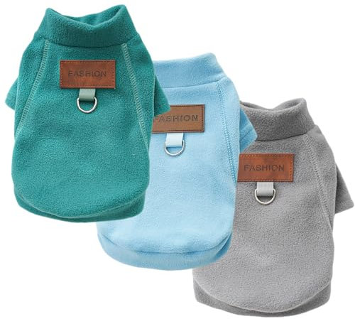 2 Stück/3 Stück Fleece Hundepullover für kleine Hunde, weicher Warmer Rollkragen Hunde Sweater Mantel, Haustier Welpe Katze Winterbekleidung (A-Grau Grün Blau, M)