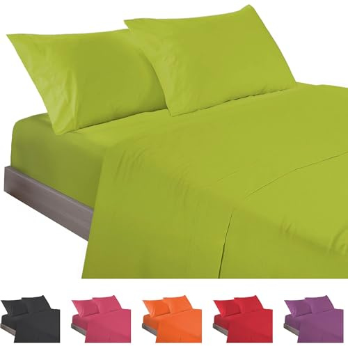 ECOMMERC3 | Juego de Sábanas 4 Piezas Cama 180 Fabricado 100% Made in Spain - Juego de Sábanas con Bajera, Encimera y 2 Fundas Almohada de 45x100 Color Pistacho