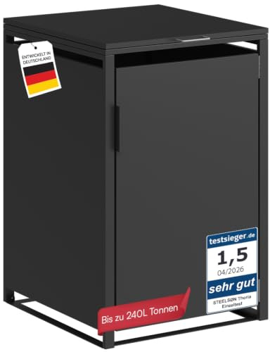 STEELSØN Thoria Mülltonnenbox 1er bis 240 L, aus Stahl, Graphitschwarz | Müllcontainer für 1 Tonne, hochwertige Mülltonnenverkleidung wetterfest & UV-beständig, Müllbox/ Gerätebox für Outdoor