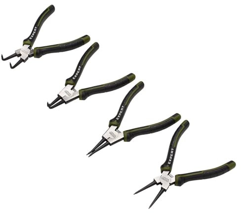 Draper Expert Circlip Pliers 4 Piece Set | 180mm Internal & External, Straight/Bent Tip Snap Ring Pliers | Heavy Duty Chrome Vanadium Steel Hand Tools