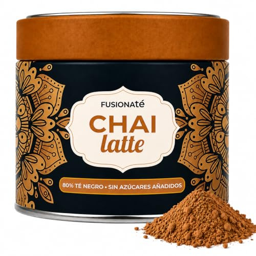FUSIONATE Chai Latte 80% Té Negro India | Sin Azúcar | Masala Instantáneo en Polvo | Jengibre, Canela y Pimienta | Sin Aditivos | 100g