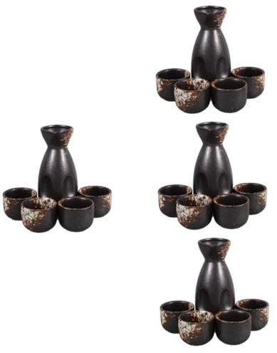 PRETYZOOM 4 Ensembles Ensemble De Pichets à Saké Tasses Traditionnel Théière Japonaise Marmite Japonaise Tasse à Thé Boissons Japonaises Pot De Service Brun Foncé Céramique