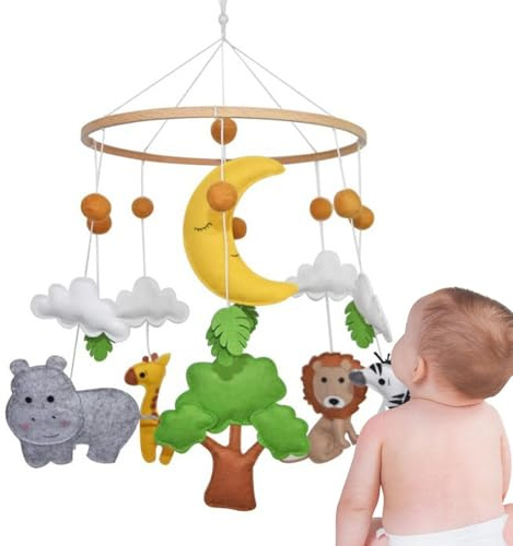 Crib Babys Mobile - Djungle Animal Nursery Decor, Hängande Crib Moeliles | Bärbar, Mjukt Trä Bell Leksak, Goodnight Time Multipurpose Lugnande För Förskolan