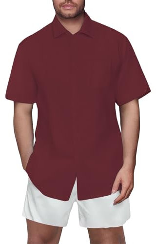 Linen Shirt Men's Summer Casual Shirt Men's Short Sleeve Lapels with Buttons Summer Shirt Plain Basic Shirts Breathable Comfortable Work Shirts Cotton Linen Short Sleeve Shirt Casual Business Shirt