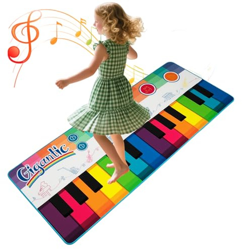 COSTWAY Musikmatta för barn, pianomatta med 8 musikinstrument, tangentbordsmatta med inspelnings- och uppspelningsfunktion, leksakspresent för små barn pojkar flickor från 1 år (181 x 73 cm)