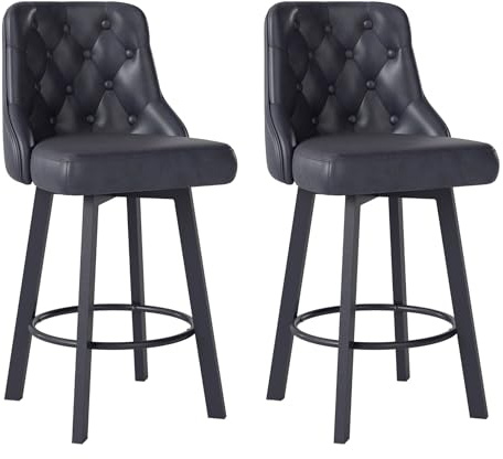 Youhauchair Barhocker 2er Set, Moderner wasserdichter Barhocker aus PU-Leder, 360° drehbarer Barstuhl mit Fußstütze, Sitzhöhe 66,5 cm, Tragkraft 150 kg, Schwarz