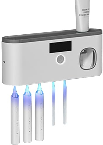 Montate del supporto per spazzolino da denti | Porta di spazzolino da denti leggero UV | 5 slot e display LCD forniture per il bagno ricaricabili USB | Organizzatore adesivo distributore di dentifrici