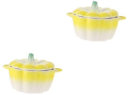 CLISPEED 2 Pièces Bol à Soupe Céramique Jaune avec Double Anse et Couvercle Bol Créatif et Pratique pour Desserts et Cuisine Résistant Au Four Maison et Repas Festifs