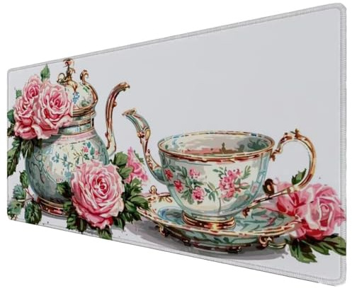 Tapis de Souris 800x400x3mm Blanc Tasse sous Bord Cousu et Surface Imperméable Tapis Souris Base en Caoutchouc Antidérapante Améliore la Précision, pour Divers Ordinateurs École, Bureau, Maison Z-15