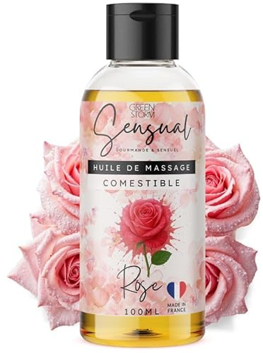 Huile de Massage Comestible Érotique Rose - Huile Massage Sensuel pour Couple - Huile Corps Relaxante Naturelle - Fabriqué en France - 100ml- Green storm