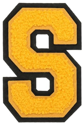 QUARKZMAN 4 Toppe Iniziali In Chenille, Toppe Ricamate Lettere A-Z Gialle Da Cucire O Stirare Per DIY Magliette Giacche Borse (Lettera S)