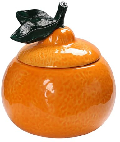Gatuida Large Ceramic Orange Storage Jar With Lid Sweet Tea Canister Fruit Shape Pot Kitchen Decor Vintage Chinese Style Porcelain Caddy Portable Housewarming Presents 9.70x8.70x8.70 Centimeters