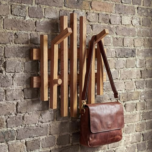 MCA Garderobenpaneel HWC-P57 Massiv-Holz 40x38cm Eiche | Wandgarderobe, Garderobenleiste, Holzgarderobe