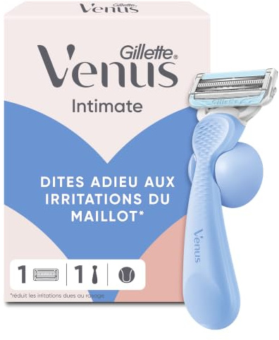 Gillette Venus Intimate Women's Razor 1 Refill Blade Blue - Ergonomic Handle Reusable Small Head for Shaving Pubic Bone Anti Irritation Barrier