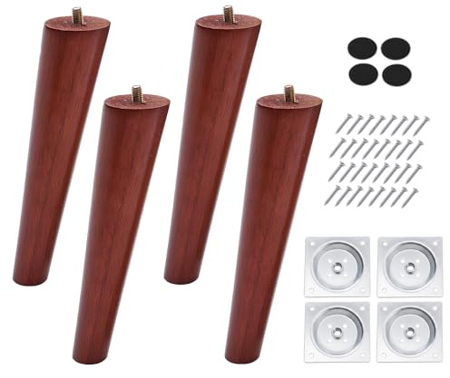 20cm Wooden Furniture Legs, Set of 4 Solid Wood Tapered Oblique Replacement Feet for Sofa, Chair, Cabinet & Ottoman, Legs for Dining Table, Bed & DIY Projects with Mounting Hardware (Walnut)