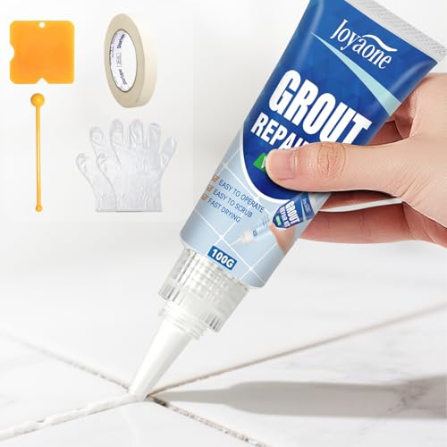 Tile Grout Repair Kit, White Grout 100g, Fast Drying Waterproof Grout Filler Tube, No Mix Tile Joint Repair Paste with Scraper, White Grout Pen for Bathroom, Kitchen, Shower, Floor and Wall Tiles