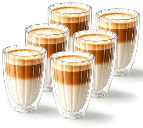 twoant 400 ml längsgående remsor latte macchiato-glas dubbelväggiga 6-pack cappuccino-kaffeglas termoglas matcha latte glas av borosilikatglas