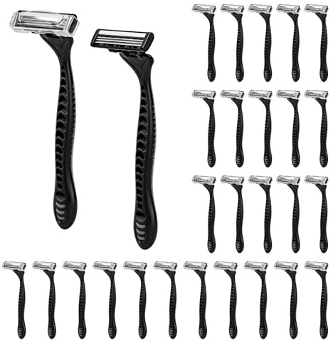 LOPHE Rasoir Jetable Homme 28 Pièces, Rasoir Manuel avec 3 Lames Flexibles et Manchon Antidérapant TPE, Emballage Individuel pour Hygiène, Parfait pour le Rasage du Visage, Voyage et Gym