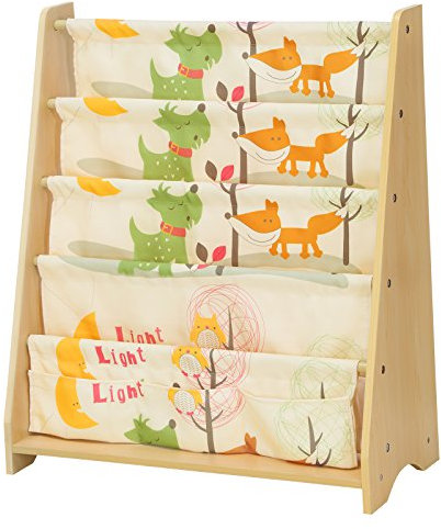 SONGMICS 4-stöckiges Bücherregal für Kinder, Aufbewahrungsregal für Bücher, Schulmaterialien, für Kinderzimmer oder Kindergarten, farbenfroh, ahornfarben, GKR71YL, Gelb