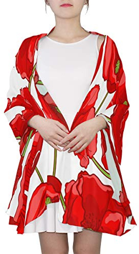 LIANCHENYI - Sciarpa in seta con motivo papavero rosso, sciarpa leggera e lunga, in chiffon, per donne e ragazze