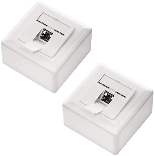 deleyCON 2x CAT6a Universellt Nätverksuttag - 1x RJ45-Port - Skärmad - Ytmonterad eller Infälld - 10 Gigabit Ethernet-Nätverk - EIA/TIA 568A&B - Vit