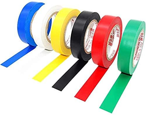 WooZuu Mixed Colour Electrical Tape 6 rolls, 15mm x 15m Adhesive PVC Insulation Tape, Gaffer tape for Insulating, Repairing, Protecting Wires(0.6 Inch x 50 Feet)